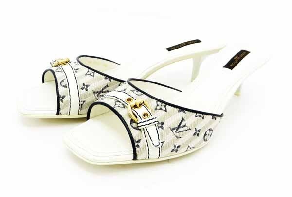 *** LOUIS VUITTON * モノグラムミニ * ミュール　サンダル * 38 * ホワイト ブルー グレー * ルイヴィトン * 未使用 ***