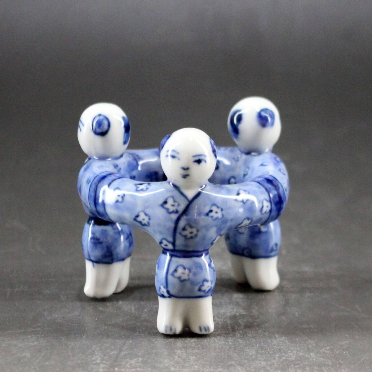 【高野昭阿弥】 染付 三つ人形 蓋置 共箱 茶道具 新品