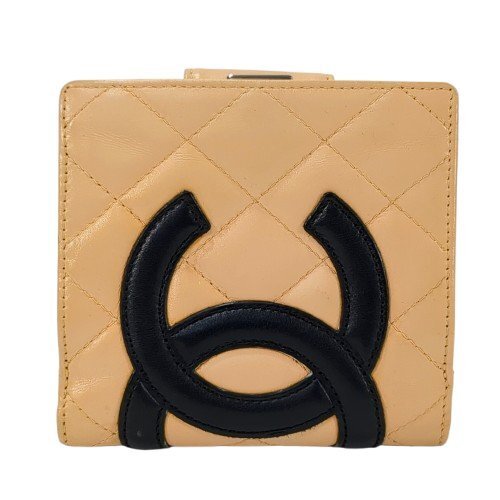 CHANEL シャネル マトラッセ コンパクトウォレット レザー 二つ折り財布 がま口 ベージュ ココマーク カンボンライン フランス製
