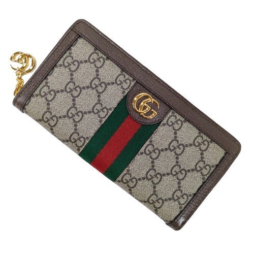 【未使用】 GUCCI グッチ ロングウォレット オフィディア GGスプリーム シェリーライン ラウンドファスナー 長財布 ブラウン 523154