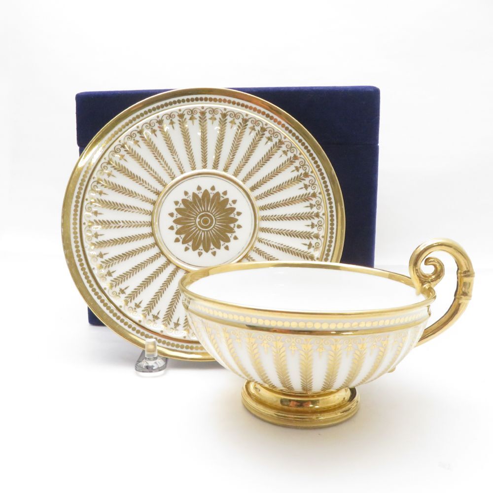 美品 SEVRES セーブル 金彩ストライプアンピール様式 1824～30年 カップ＆ソーサー レア 希少 アンティーク SY12238A2