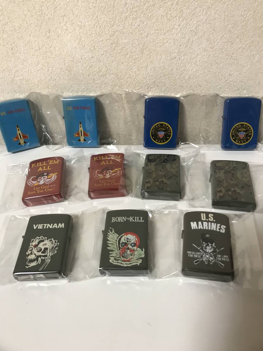 着火未確認　オイルライター　ミリタリー　計11個　ドクロ　迷彩　戦闘機　米国　【5Z6041509】