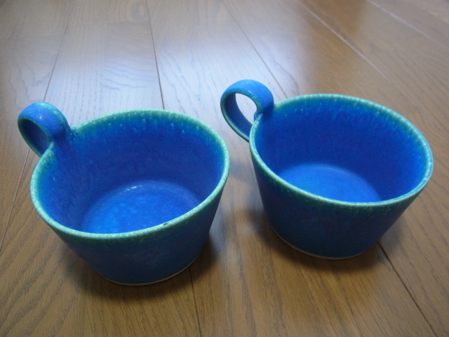 陶器 スープカップ 2点セット ブルー 未使用！
