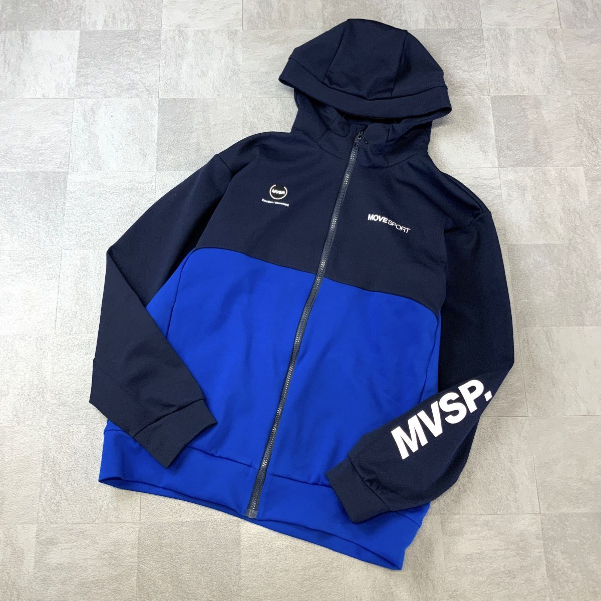 極美品 MOVE SPORT DESCENTE デサント ムーブスポーツ フルジップ パーカー メンズ XOサイズ ネイビー ブルー