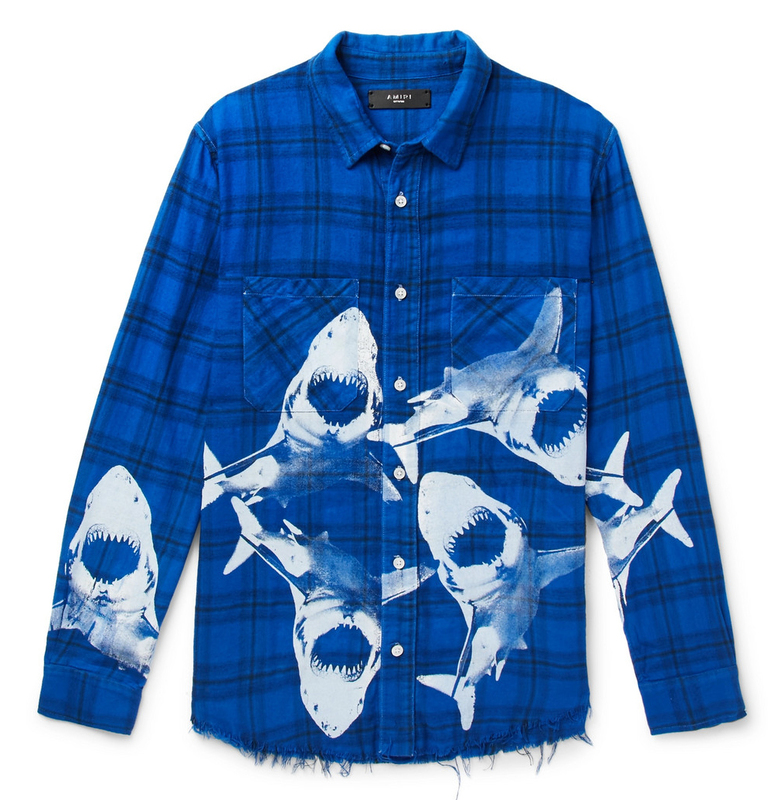 AMIRI 17AW シャーク チェックシャツ　青　XS　新品　アミリ 鮫 切りっぱなし CHECK SHIRTS BLUE SHARK チェック シャツ