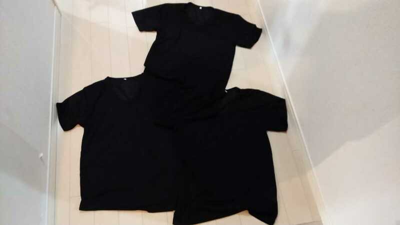 Vネック 半袖 シャツ L 黒 作業服 作業着 未使用 保管品 3枚セット 