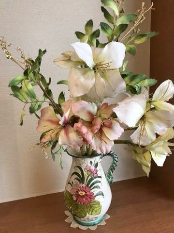 イタリア製　アンティーク　花瓶　ドマン　置物　フラワーベース　花付き