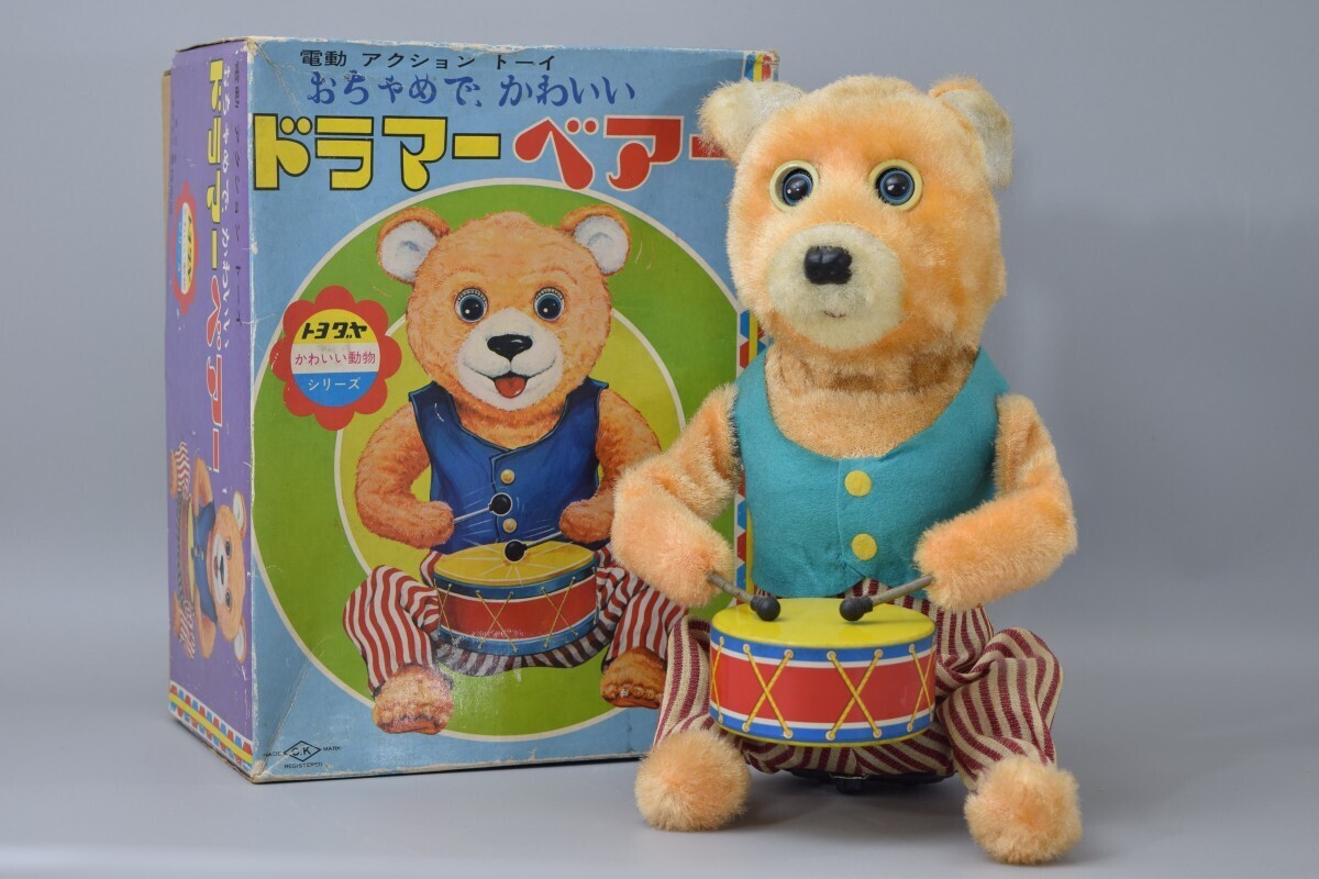 未使用? 当時物 珍品 トヨダヤ かわいい動物シリーズ ドラマー ベアー ブリキ 元箱付 豊田屋 倉持商店 昭和 レトロ 玩具 RO-912K/000