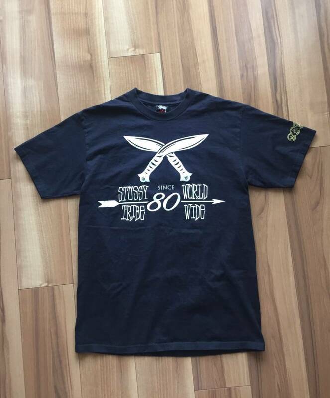 レア！USA素材×メキシコ製Stussy tribe ステューシー・Tee shirt / Tシャツ・M～L・ブラック×ホワイト・送料230円