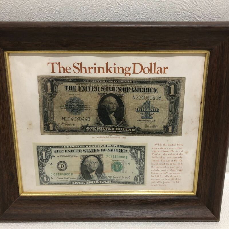 THE SHRINKING DOLLAR アメリカ 紙幣 古 1ドル 壁掛け コレクション 額縁付き