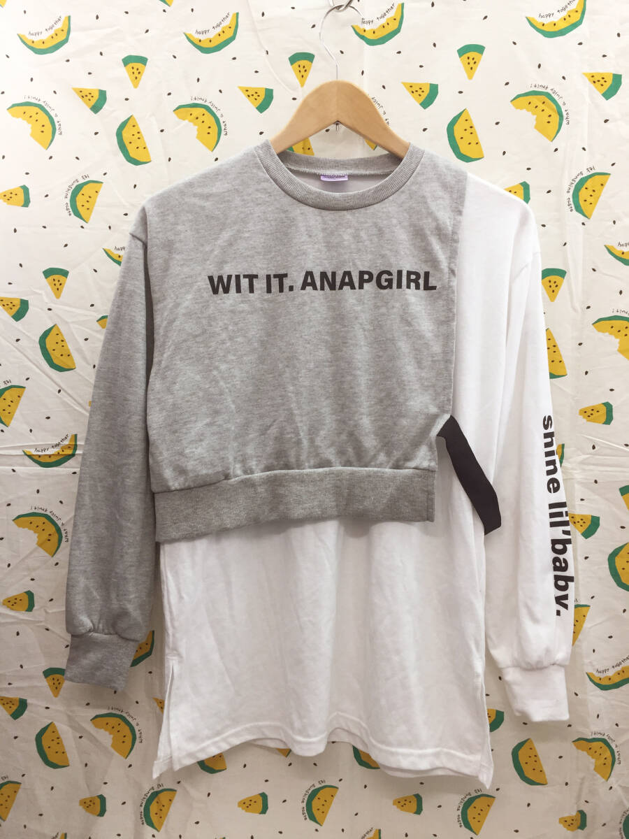 *。o♪美品【ANAP GIRLアナップガール】子供用 レイヤード長袖ロングシャツ*M