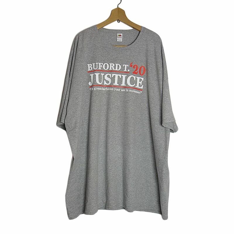 大きいサイズ Tシャツ プリントTシャツ デッドストック 新品 グレー色 メンズ 5XL ビッグサイズ BUFORD T. JUSTICE big tee #2102