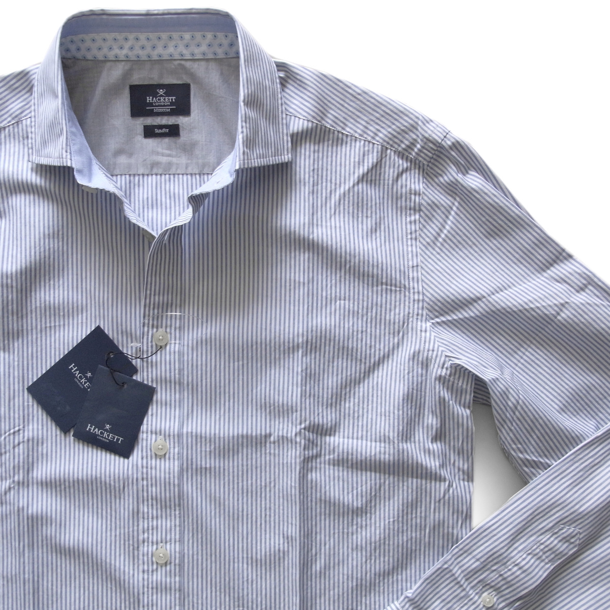 ◇◆HACKETT LONDON（ハケット ロンドン）/品良く爽やか！春夏の着こなしを引き立ててくれるコットンストライプシャツ【M(L～)】