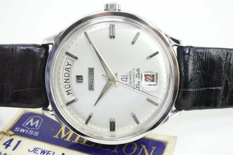 ☆スイス名機 １９５０年代スイス製MILLION 41Jewels AUTOMATIC Dia Date 自動巻紳士腕時計 極稀少品 未使用
