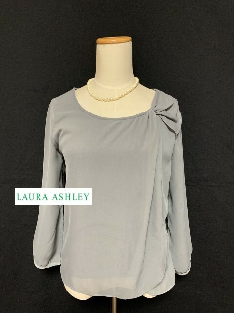 LAURA ASHLEY 【ローラアシュレイ】グレー シフォン重ね7分袖ブラウス S