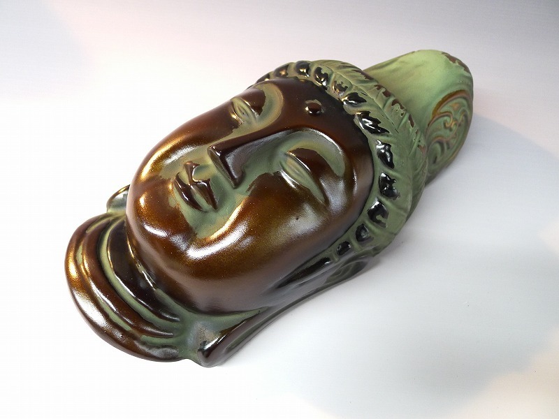 ｄ112 美品 仏面 薬師時 聖観音 陶器 在銘有 飾物 美術 14×29×11 /80