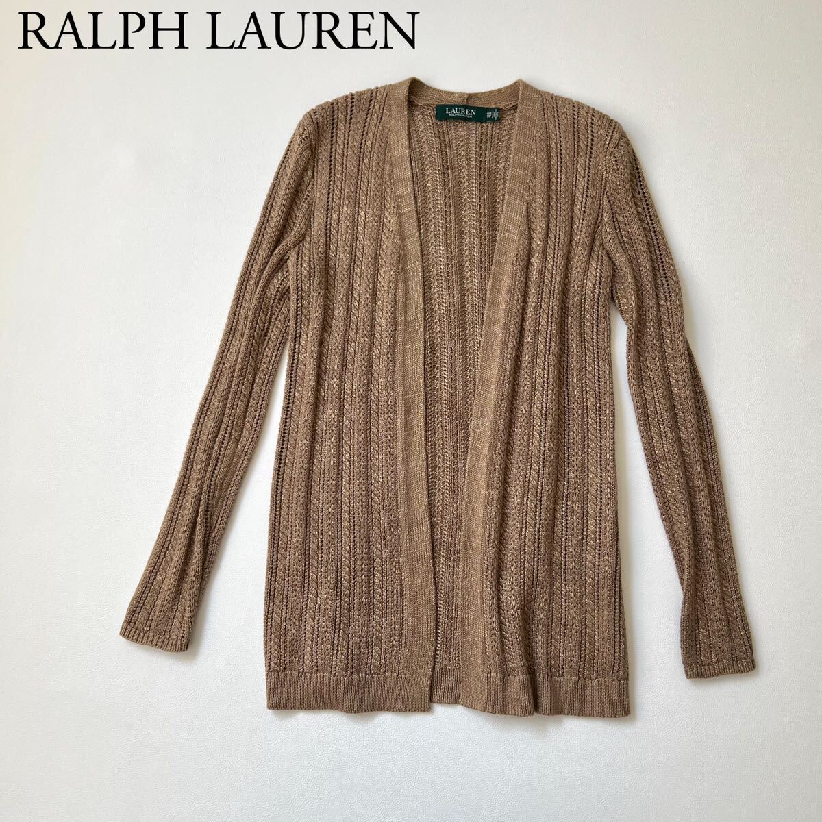 良品 LAUREN RALPH LAUREN ローレンラルフローレン ニットカーディガン ボタンレス ローゲージ トップス　長袖 アウター レディース