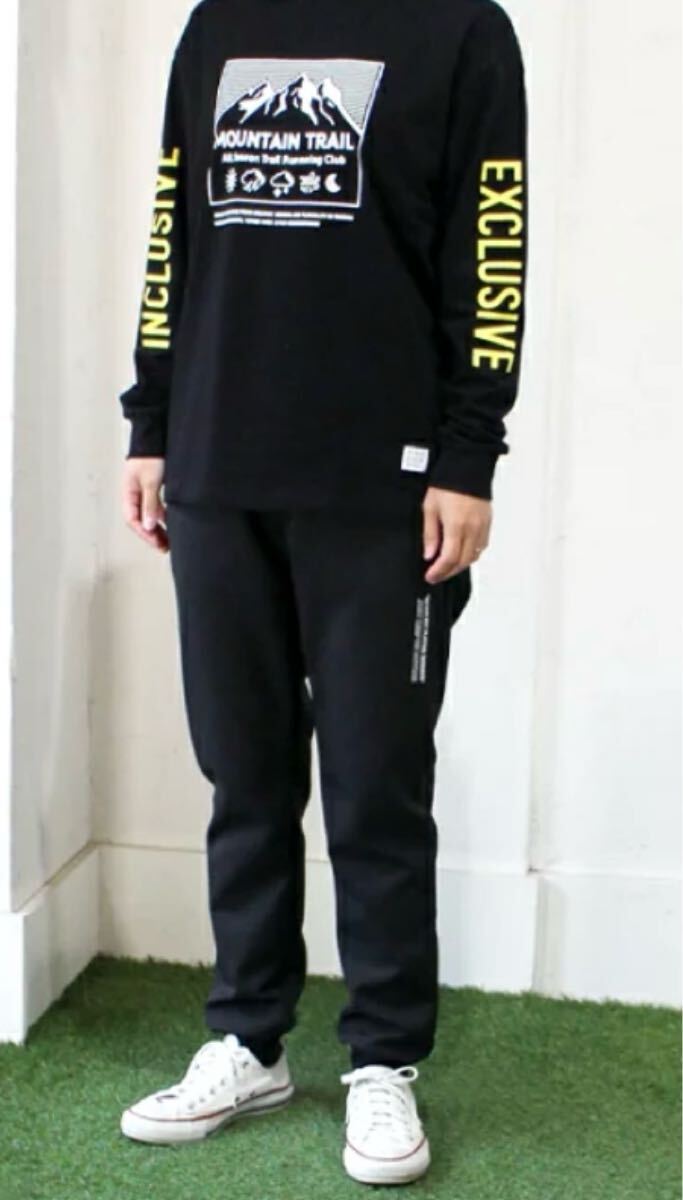 美品 highking ハイキング★ エコツイル ストレッチ ロゴ 裾リブ パンツ 150 ブラック 黒 ズボン ストレッチ ウエストゴム ベルト付き 着1