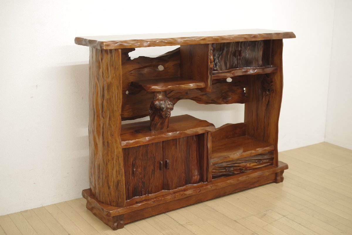 希少 世界遺産 屋久杉 飾り棚 茶棚 銘木 総無垢材 キャビネット サイドボード 茶箪笥 和家具 古民家 伝統工芸 リビング 和室 店舗