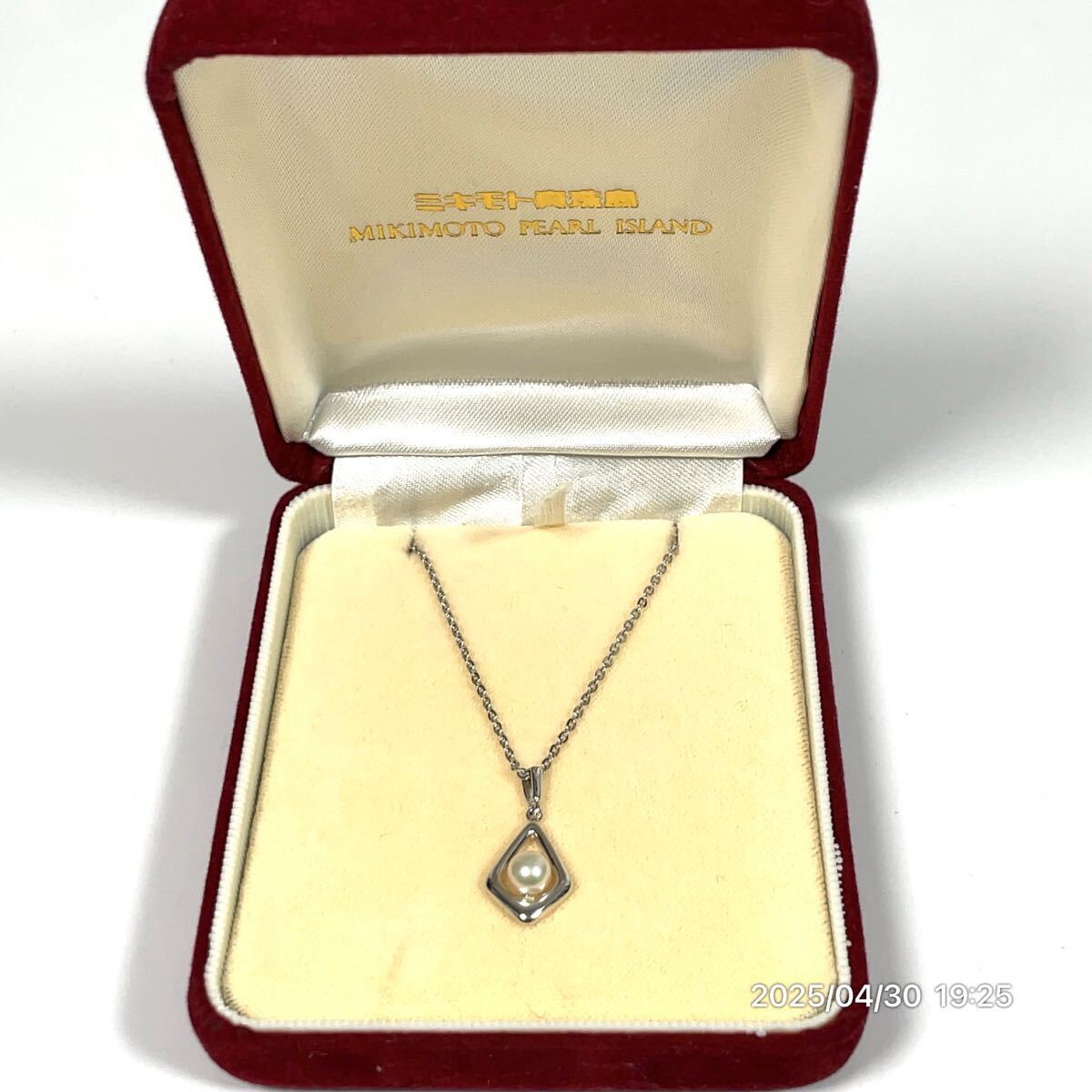 美品 SILVER シルバー MIKIMOTO ミキモト ダイヤモチーフ 一粒パール 真珠 ネックレス ペンダント アクセサリー 装飾品 箱付き