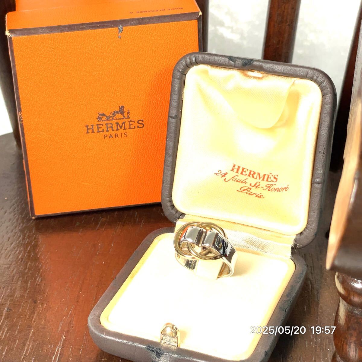 K18 18金 SILVER シルバー コンビ HERMES エルメス ドゥザノー バイカラー リング 指輪 アクセサリー 装飾品 箱付き