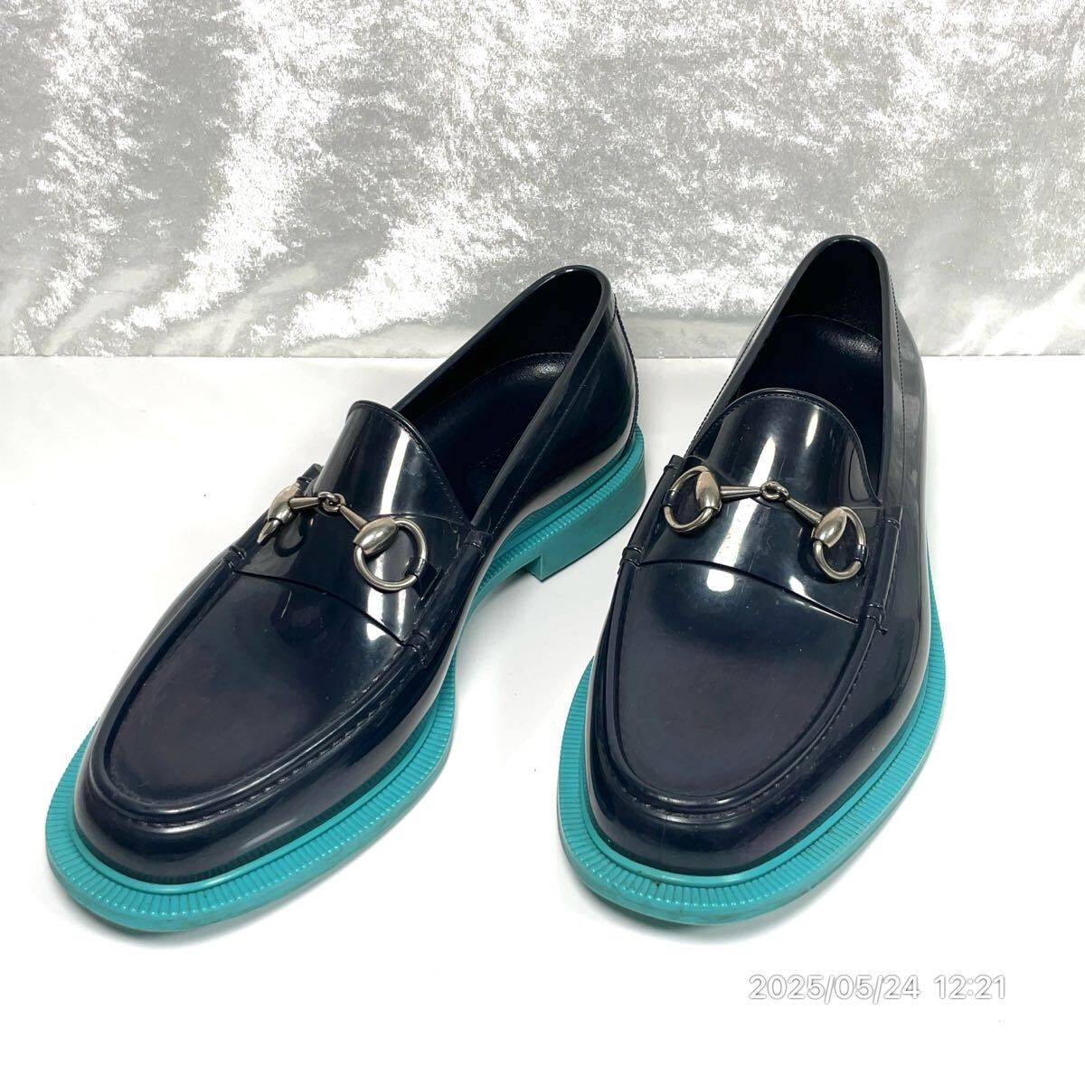 GUCCI グッチ ホースビット グリーン×ネイビーカラー系 レインシューズ ローファー 靴