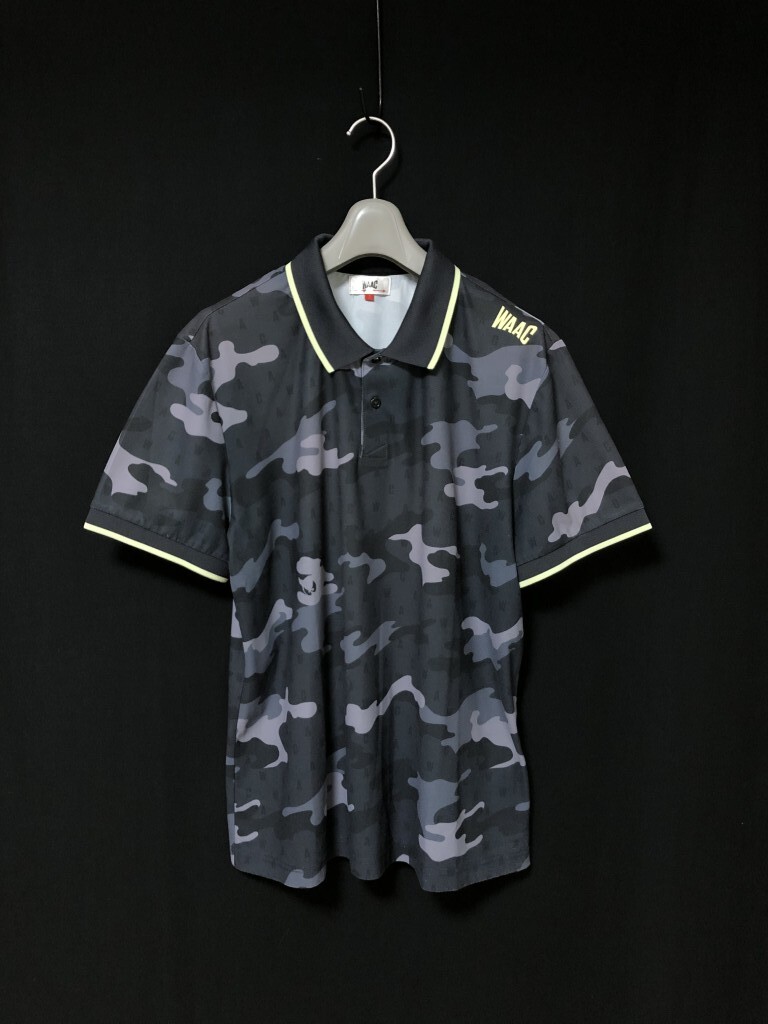 ◆WAAC ゴルフシャツ 半袖ポロシャツ 迷彩　総柄 サイズ3　ドライ　ストレッチ