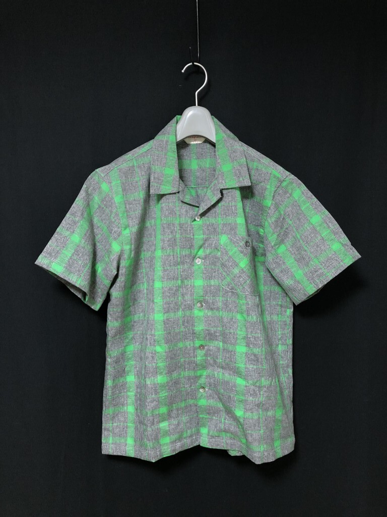 ◆Temptation テンプテーション　開襟 総柄 半袖シャツ L　絣　50s レプリカ　ポリレーヨン
