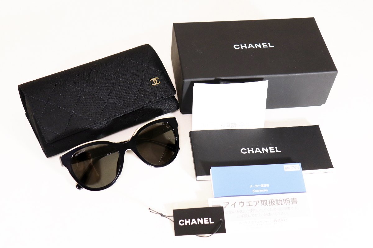★極美品2024★CHANELシャネル/バタフライシェイプ/ロゴ入/サングラス：黒×ベージュxz283