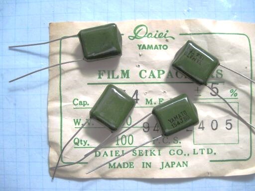 PC0014　YAMATO　DAIEI　フィルムコンデンサ　0.15μF　50V　未使用品ですが長期保存品　文字カスレ、汚れ有り　ジャンク品　4個セット