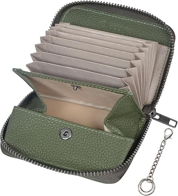 【本革】[Modiko] カードケース メンズ カード入れ 大容量 スキミング防止 キーリング付き 最大17枚収納 ボックス型小銭入 (グリーン) 0509