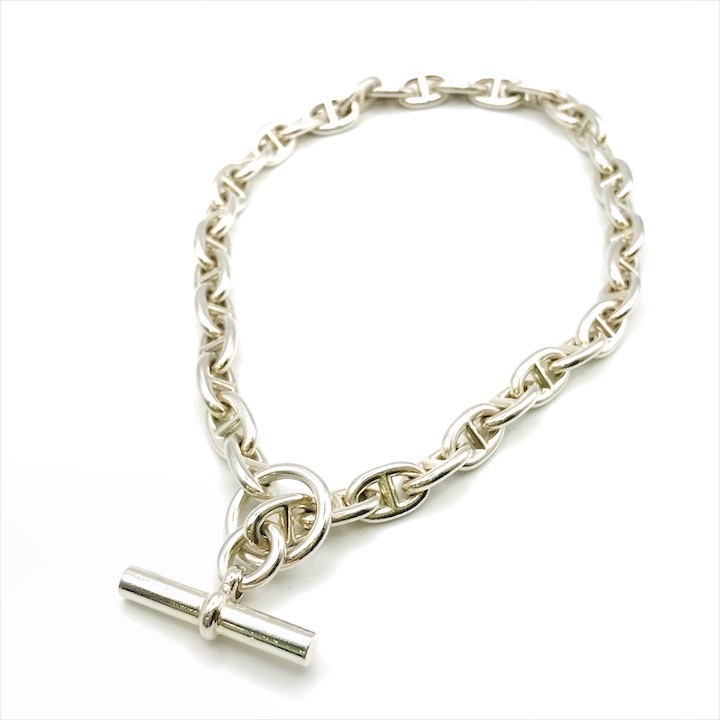 美品 HERMES エルメス シェーヌダンクル MM ネックレス アクセサリー ユニセックス シルバー 36コマ k5502