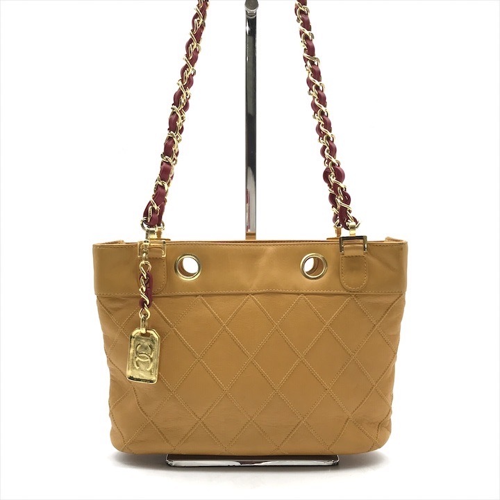 良品 CHANEL シャネル ラムスキン ビコローレ マトラッセ チェーン ショルダー バッグ イエロー レディース カバン 鞄 k5552