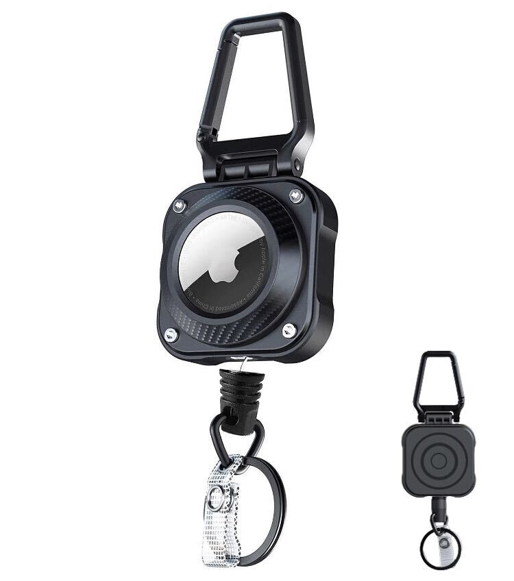 AirTagリールキーホルダー ケース エアタグ用 エアタグホルダー カラビナ付 リールストラップ 最長伸縮75cm