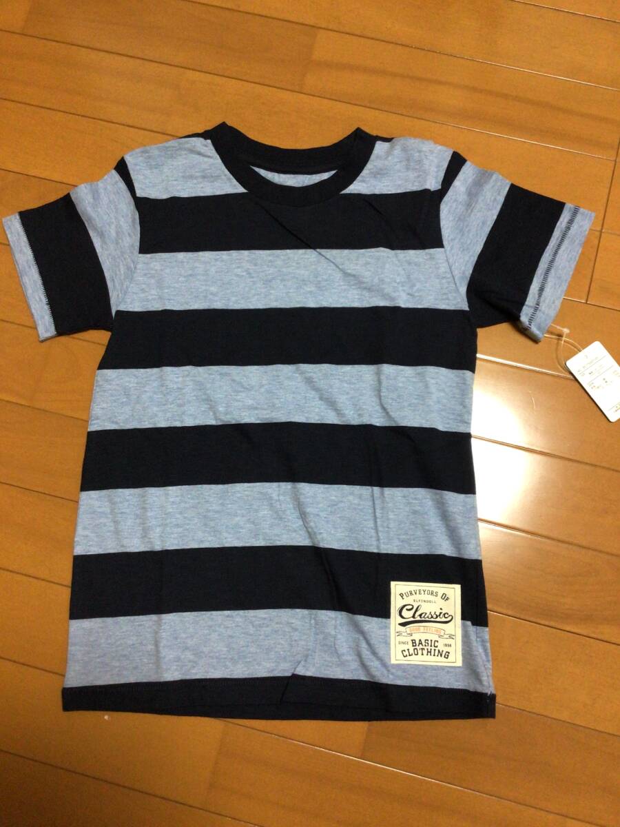 新品　未使用　タグ付き　半袖　Tシャツ　横じま　綿100％　140cm 青系
