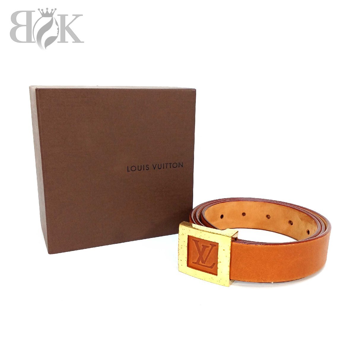 ルイヴィトン M6865Q RI0094 ノマド サンチュール LV スタンプ ベルト 表記90/36 ブラウン系 ゴールド金具 LOUIS VUITTON 中古 ★