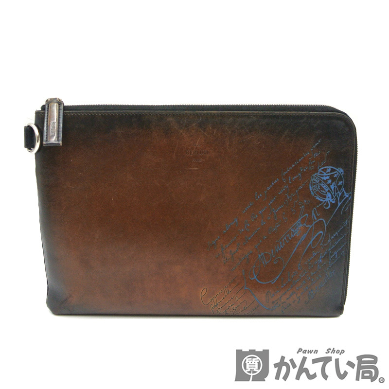 22093 BERLUTI【ベルルッティ】カリグラフィ クラッチバッグ ポーチ セカンドバッグ レザー×ナイロン L字ファスナー【中古】USED-B