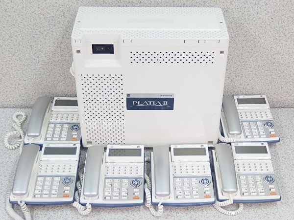 ■β Saxa/サクサ PLATIA PT1000ⅡProfessionar 主装置 + 18ボタン 標準電話機 TD710(W) 6台 バッテリー付き 【0509-02】