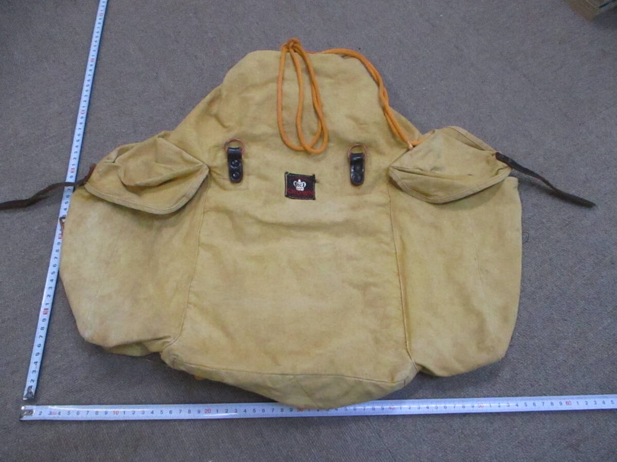 昭和レトロお洒落★クラウン ＣＲＯＷＮ　帆布 キャンバス布製 巾着型　リュックサック バックパック 登山★R