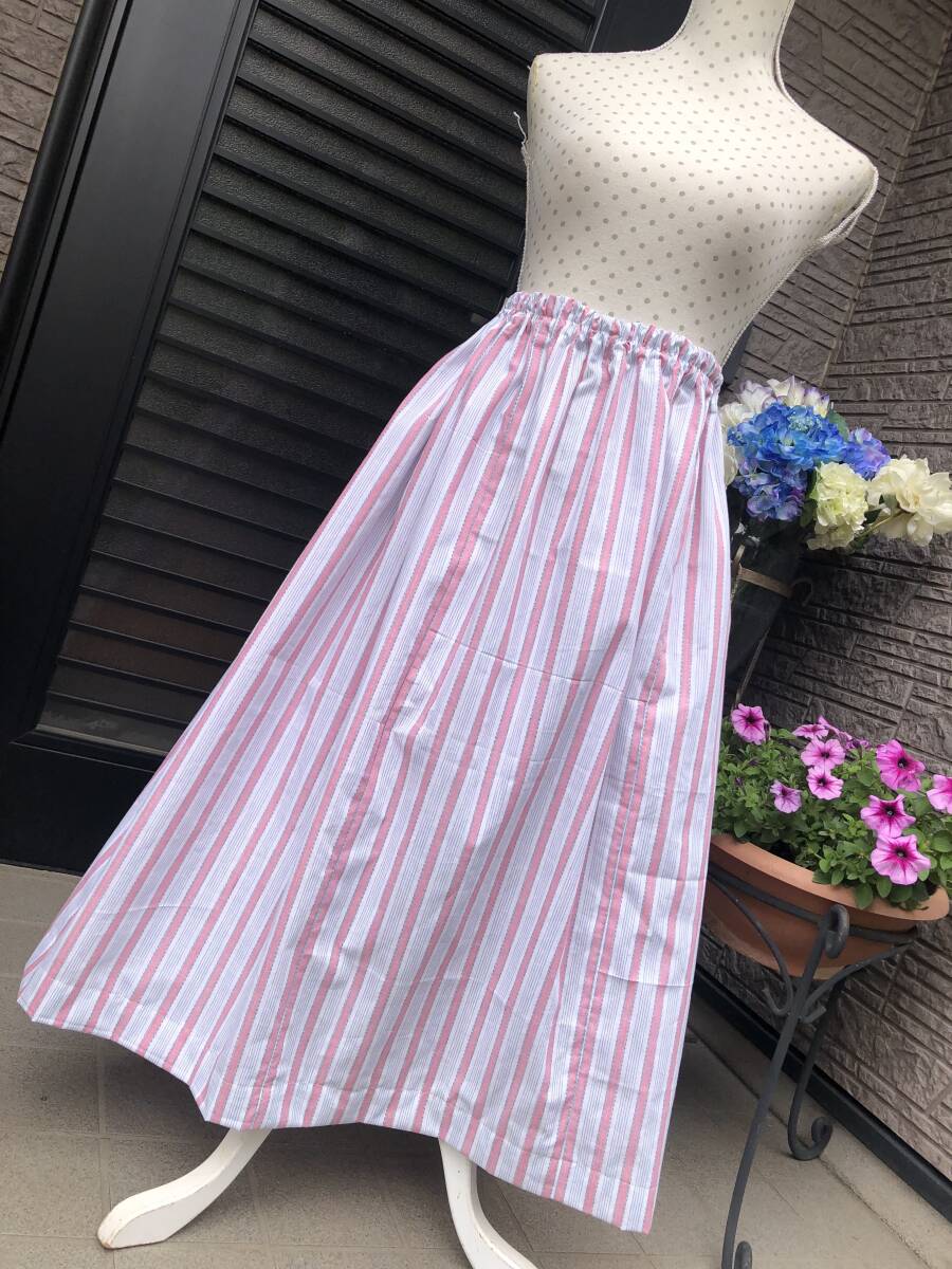 新品　ハンドメイド　綿100％　浴衣地　フレアスカート・ロングスカート　送料230円　ストライプ