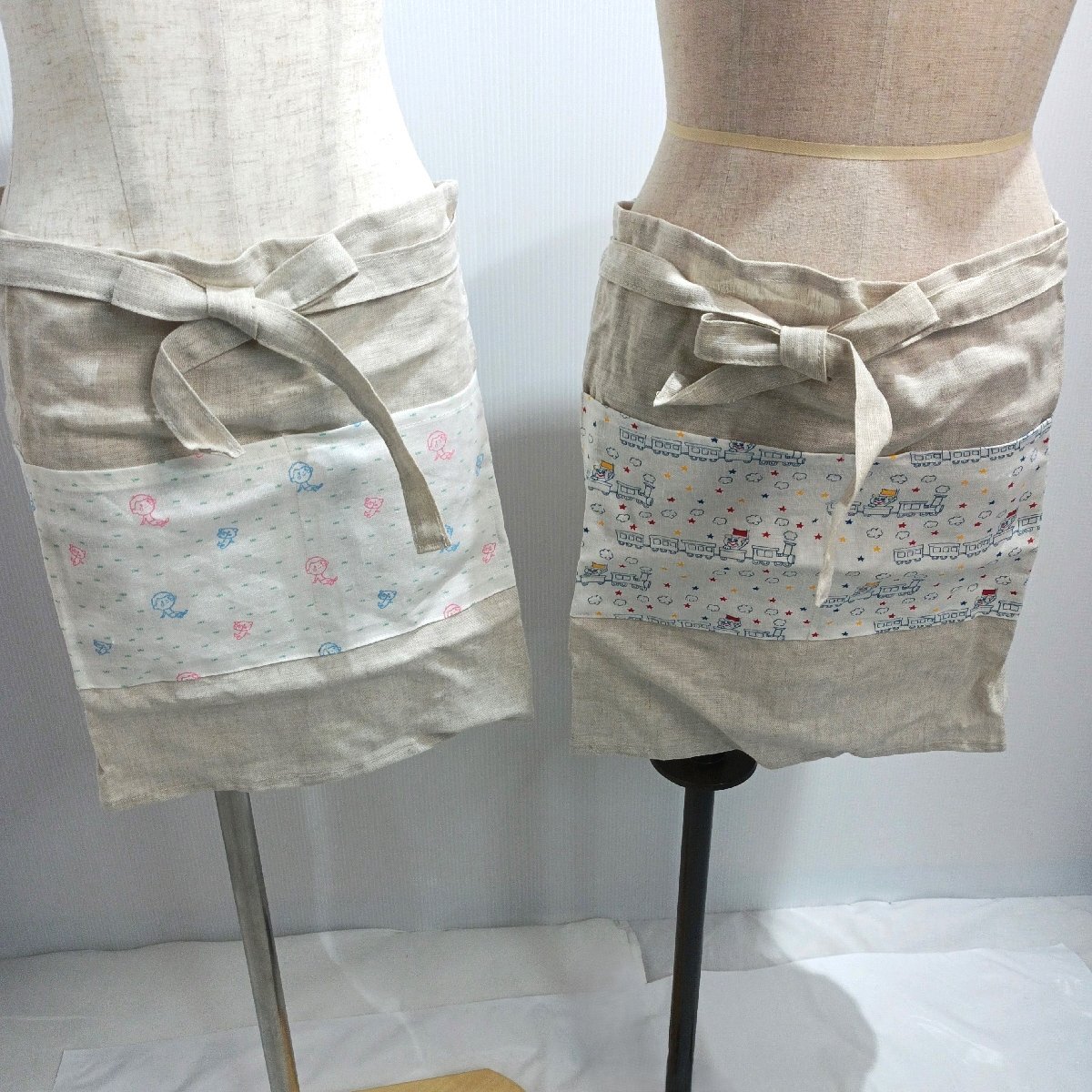 未使用 リネン ハーフエプロン ショートサイズ ２枚 麻100％ 94×42㎝ サロンエプロン カフェエプロン タグ付き【道楽札幌】