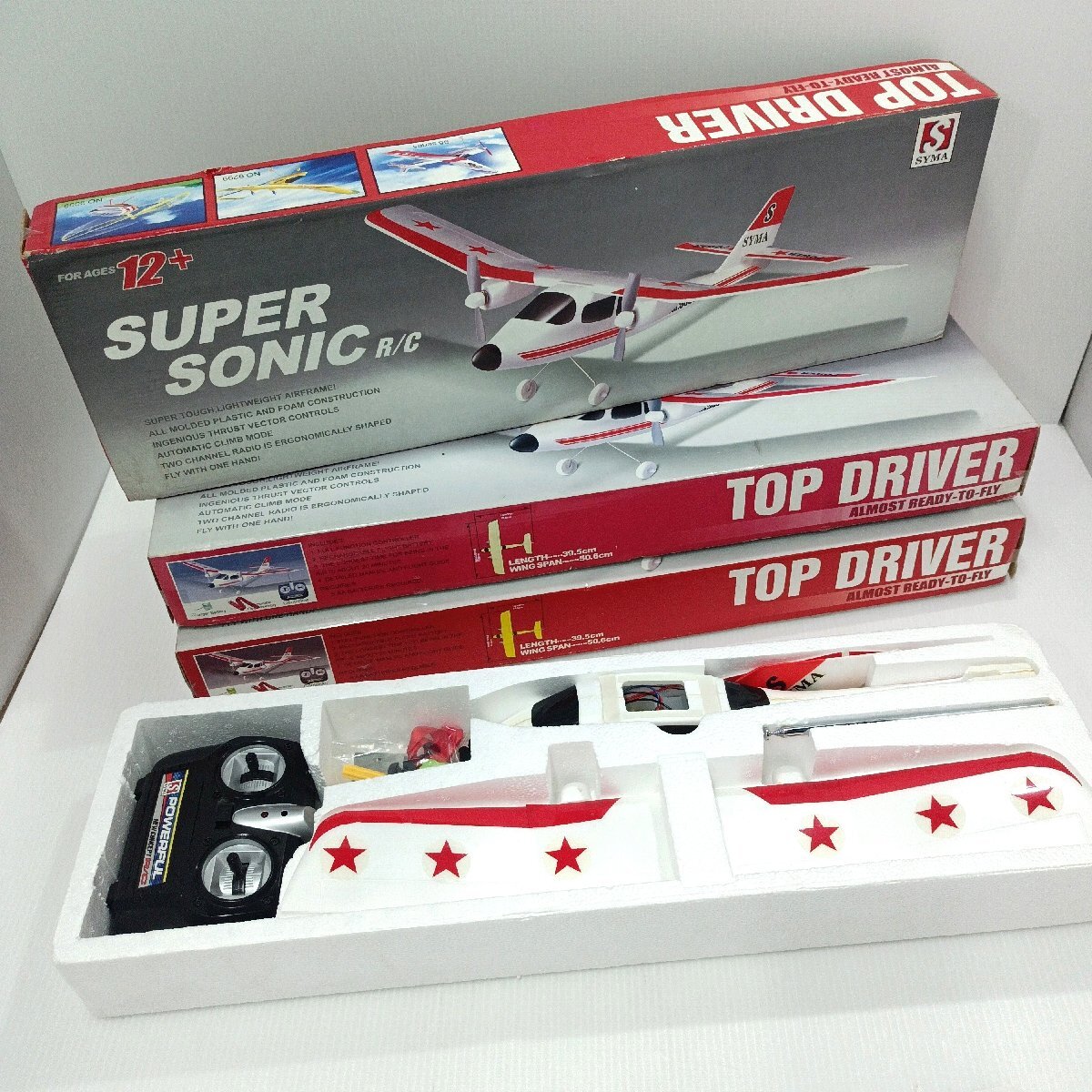 ラジコン 飛行機 SYMA製 SUPER SONIC R/C ３セット TOP DRIVER 全長39.5㎝ 12才以上 通電確認のみ 動作未確認 未組立【道楽札幌】