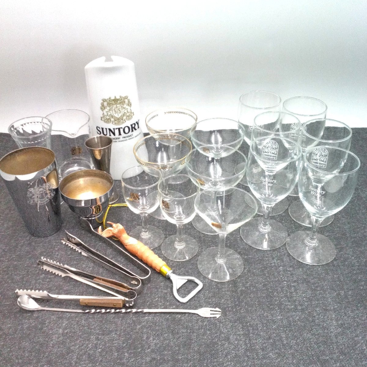 深川製 SUNTORY ピッチャー他 サントリーウィスキー ノベルティ カクテルシェイカー グラス まとめ ワイン 水差 メジャーカップ 道楽札幌