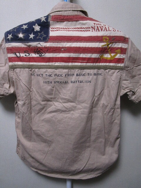 AVIREX S/S IMPACT FLAG SHIRT・M（アヴィレックス星条旗インパクトフラッグミリタリー半袖シャツU.S.NAVAL）　