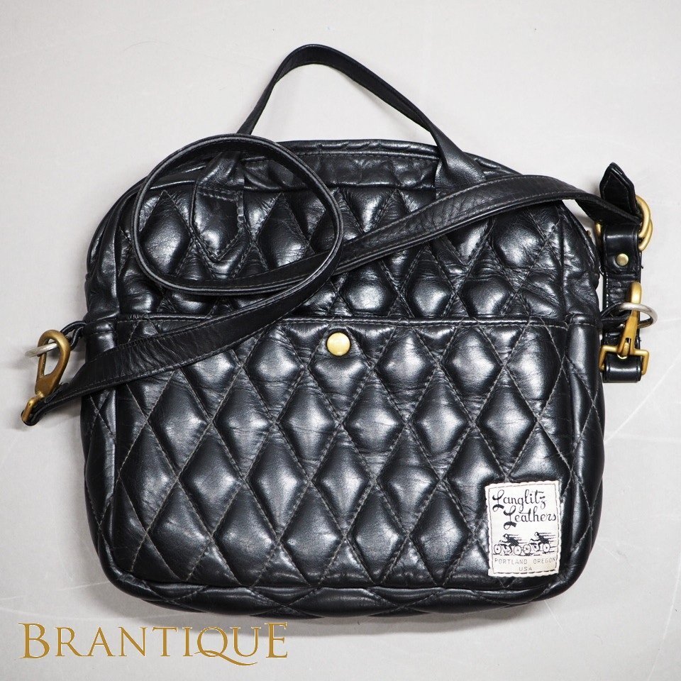 【希少】 Langlitz Leathers ラングリッツ レザーズ クリスティバッグ Christy Bag ブラック レザー パッデッド シングル ショルダーバッグ