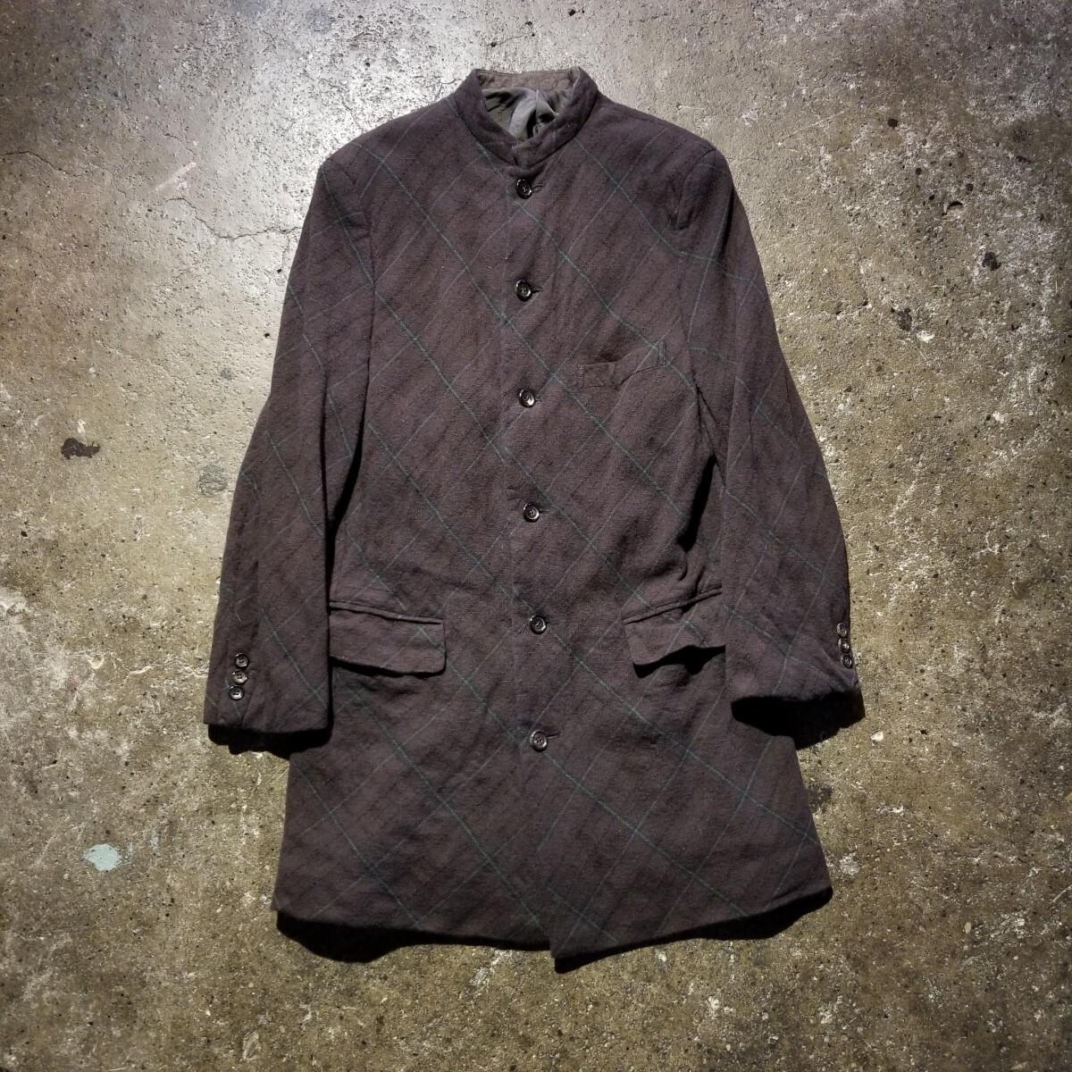 COMME des GARCONS HOMME PLUS 97AW バイアスチェック マオカラーロングジャケット 1997AW AD1997 90s コムデギャルソンオムプリュス 