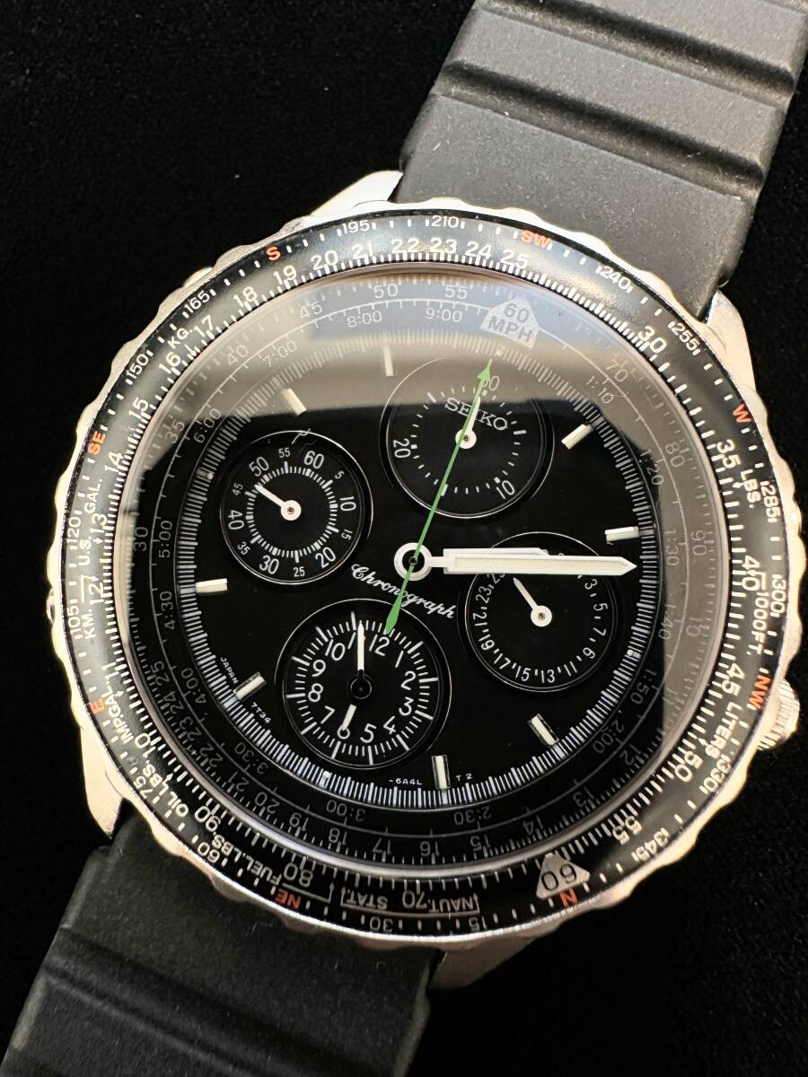 【SK】SEIKO 7T34-6A20 スカイプロフェッショナル ラバーバンド セイコー クロノグラフ　効かないボタンあり