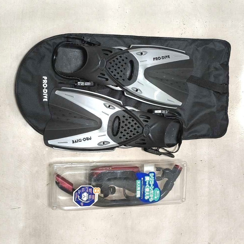 未使用 REEF TOURER リーフツアラー＆PRO-DIVE プロダイブ スノーケリング3点セット ML/XLサイズ［Fin-250515-2］