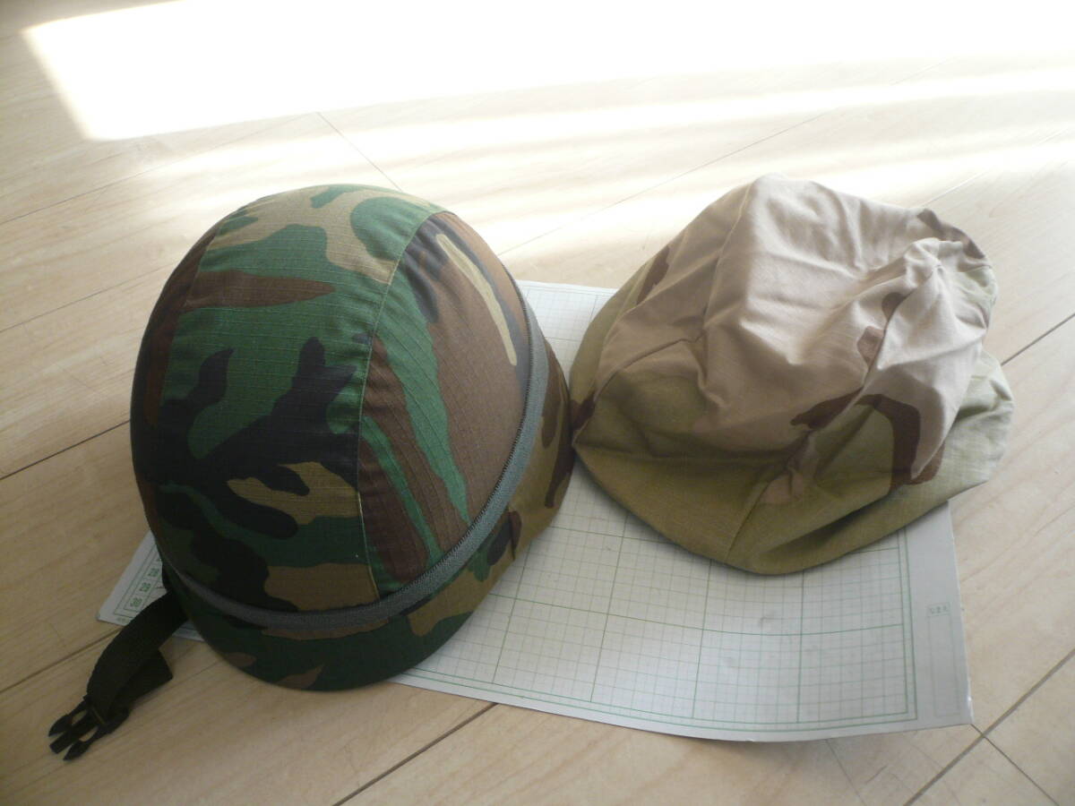 即決有4点組　米軍アメリカ軍 フリッツ タイプ ヘルメット M88 ブラック　ウッドランド/砂漠迷彩カバー ゴムバンド付き