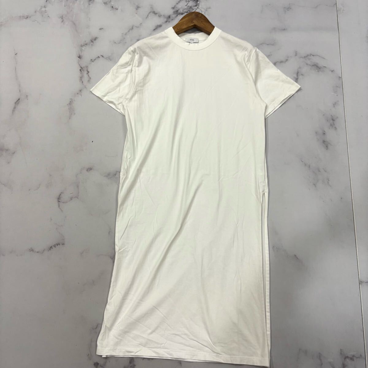 B ■ 日本製 '洗練されたシルエット' HYKE ハイク 半袖 COTTON スリット入り ロング Tシャツ ワンピース 1 レディース 婦人服 トップス 